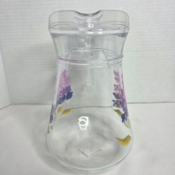 Vintage Grant Howard Hand Painted Pink Hydrangea Floral Design Glass Pitcher - Picture 2 of 7